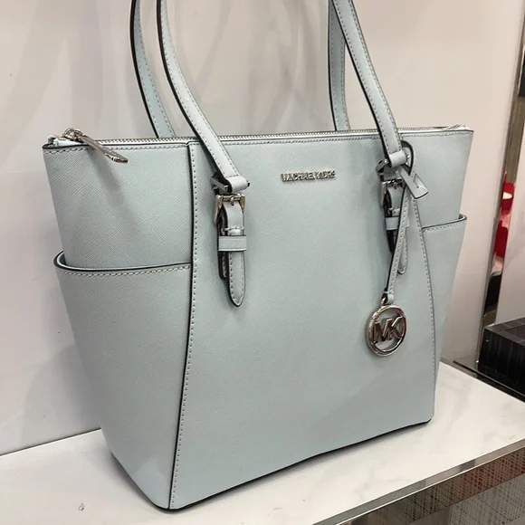 MICHAEL KORS Charlotte Large Leather Top-Zip ToteVista Blue NWT
